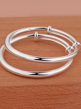 8444号足银999推拉光面圆肚宝宝脚镯大童光面手镯款实心纯银镯