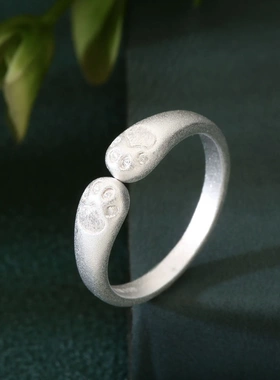 8177号足银990开口磨砂猫爪戒指食指戒直销直播爆款