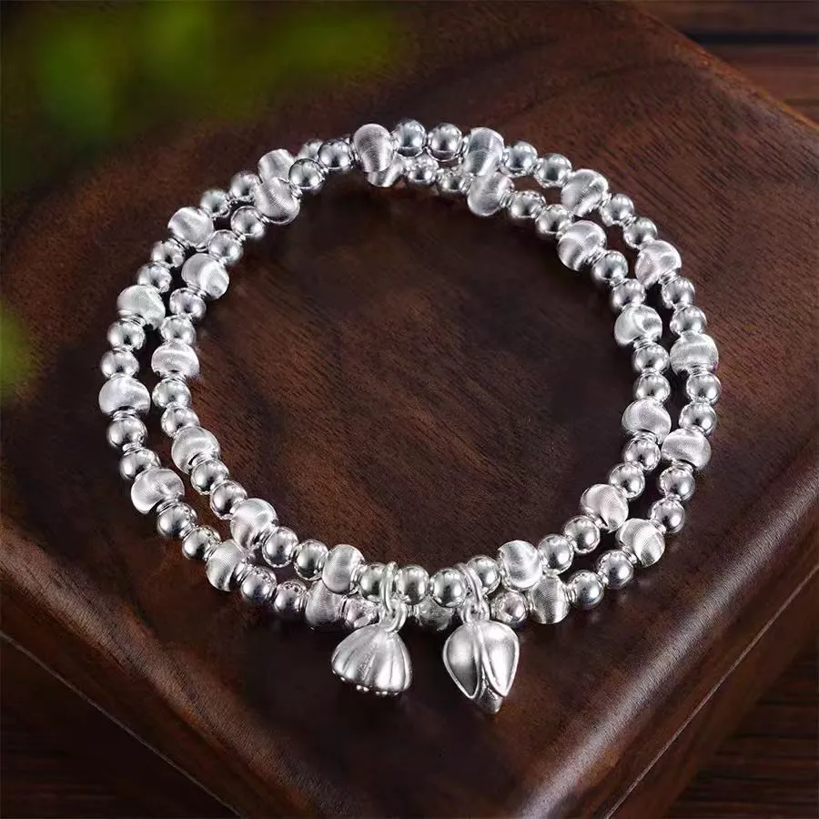 7421号足银佳偶天成两世成欢手串双层设计莲花与莲蓬芦元素更添清