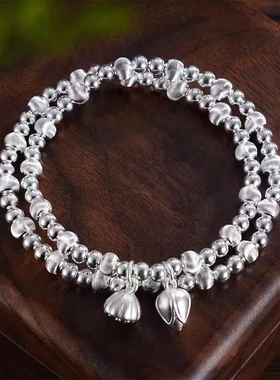 7421号足银佳偶天成两世成欢手串双层设计莲花与莲蓬芦元素更添清