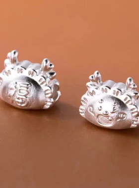 S990银3D硬银生肖龙隔珠手工diy编织红绳材料配件项链手串配珠