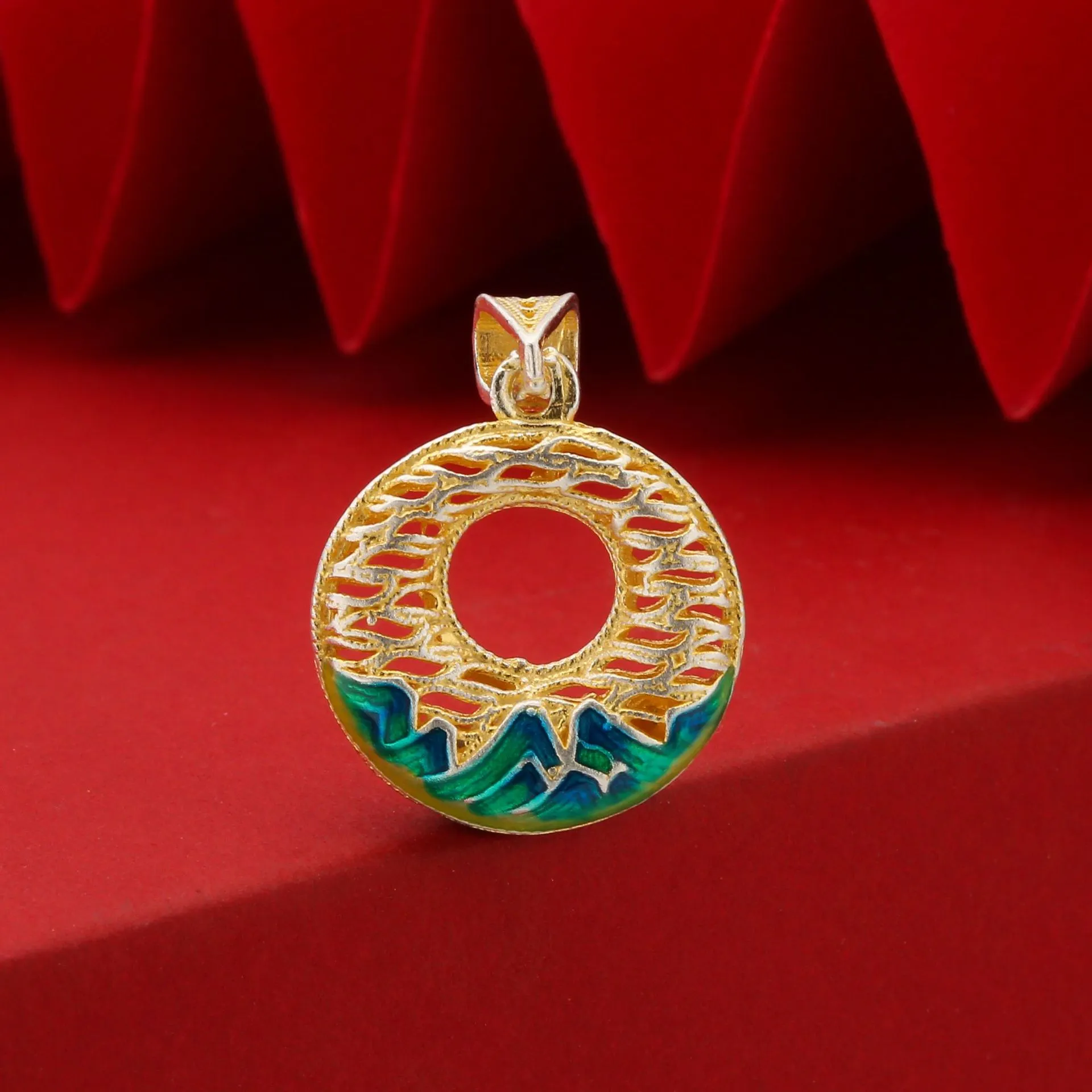 7467号足银990描金珐琅花丝山盟海誓吊坠锁骨链国风国潮直播爆款