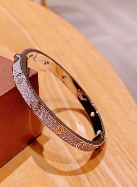 925银宽版满钻按扣圈圈手镯ins爆款S925银手镯百搭时尚款