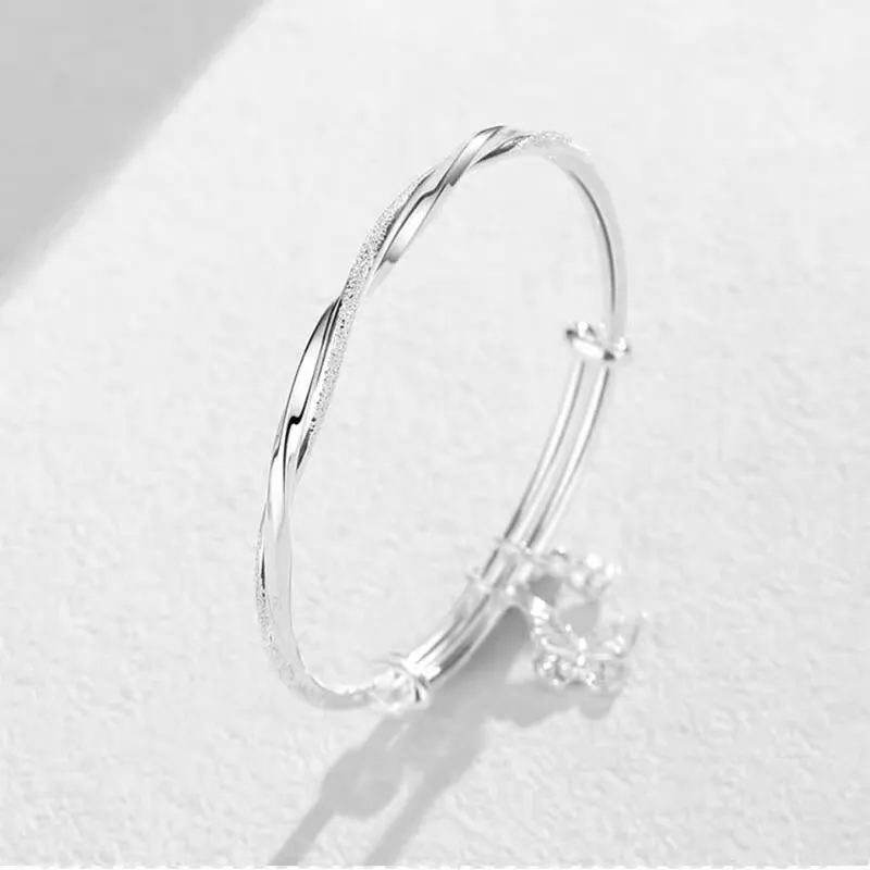 S999.9足银莫比乌斯蝶恋花纯银手镯女实心推拉镯子送女友母亲礼物