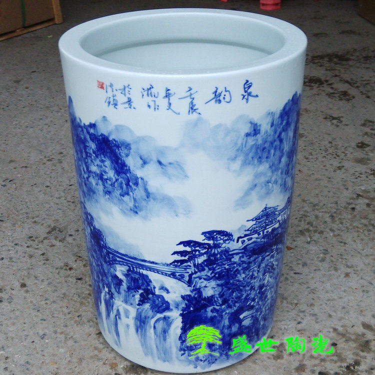 景德镇陶瓷器花瓶 落地剑伞箭筒书画筒伞筒 名人名家作品青花山水