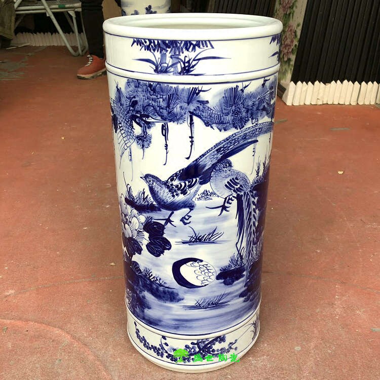 景德镇陶瓷器手绘牡丹锦鸡落地花瓶箭筒剑筒伞筒书画筒中式客厅
