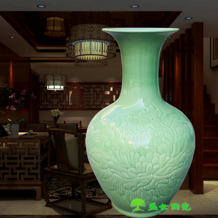景德镇玉色雕刻中式风落地花瓶