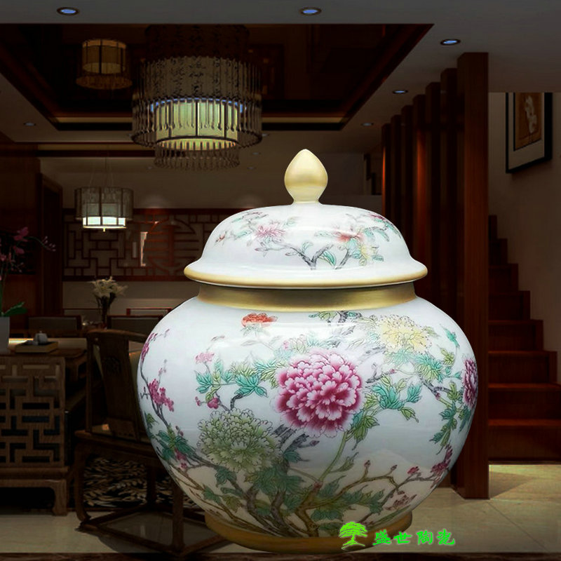 景德镇仿古珐琅彩茶叶罐台面花瓶