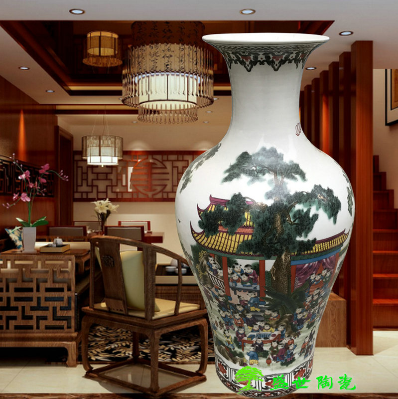 百子图中式风客厅摆件落地花瓶