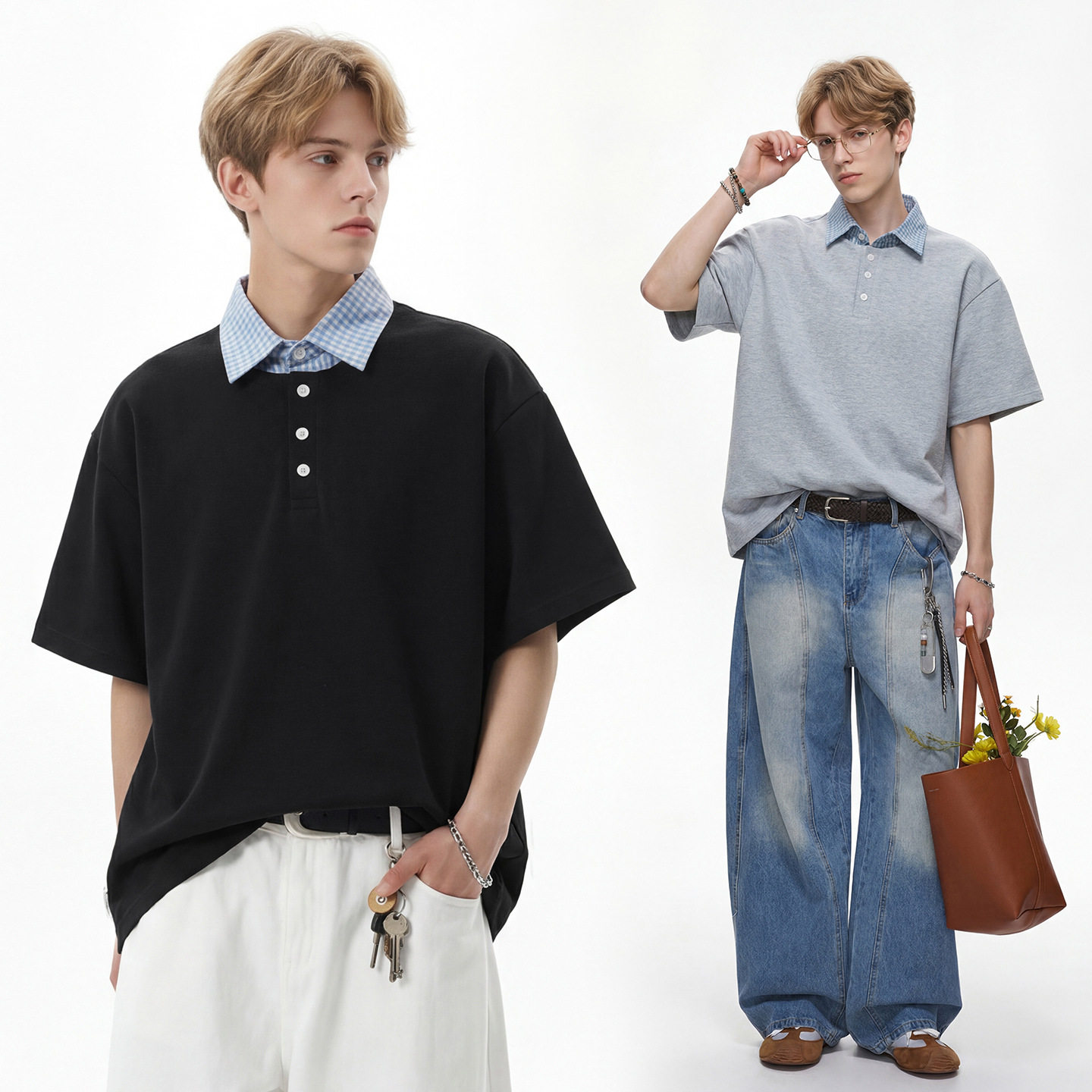 cleanfit学院风假两件POLO衫男