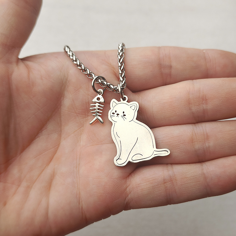 简约新款冷淡风小猫吃鱼情侣项链