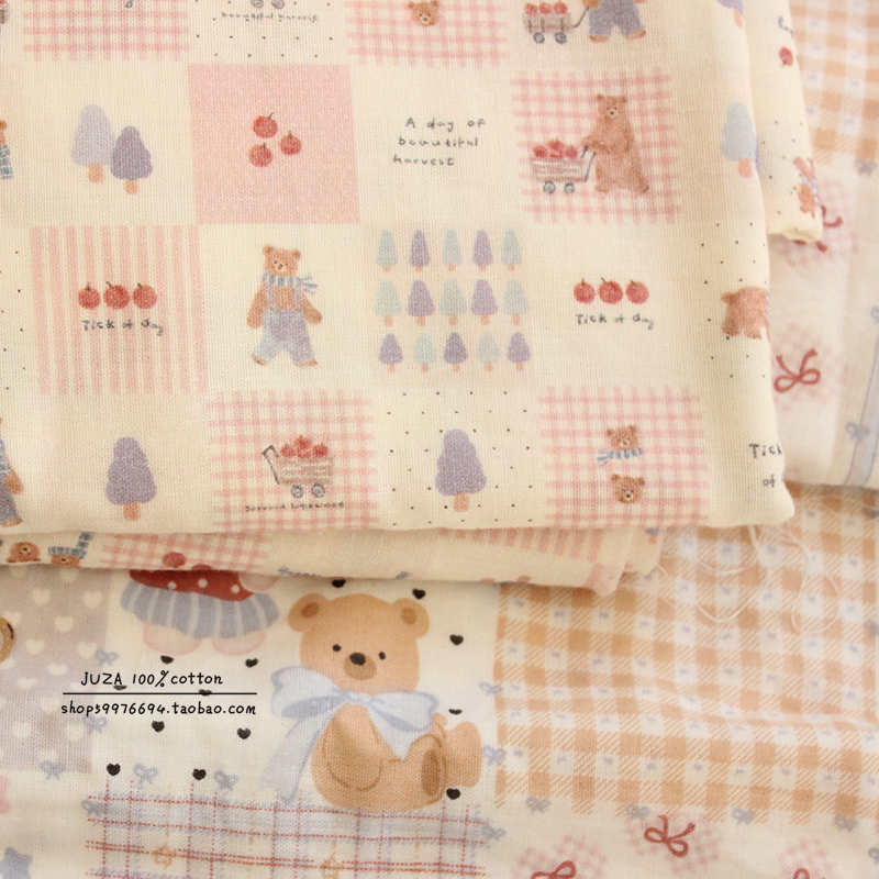 日系熊母婴级纱布纯棉双层纱衣服床品手工发圈浴巾布料全棉面料