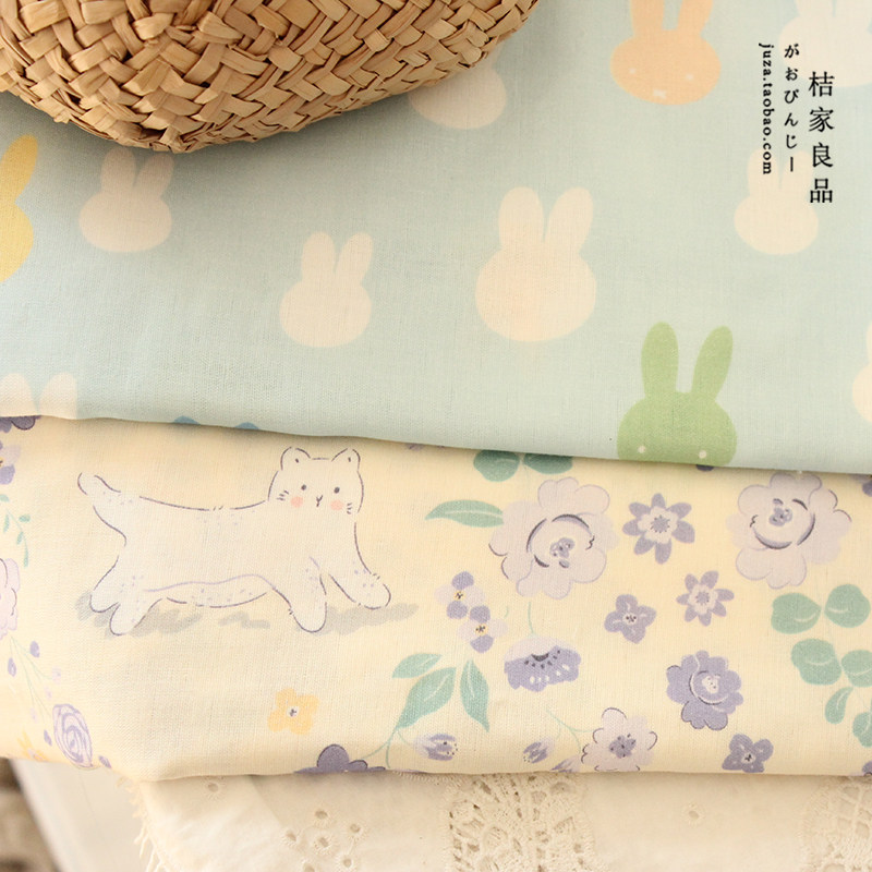 猫咪2.5米母婴级纯棉双层纱衣服床品手工发圈浴巾布料全棉面料