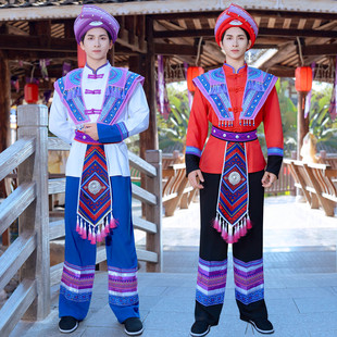 壮锦刺绣套装 男三月三少数民族服饰成人舞蹈演出盛装 广西壮族服装
