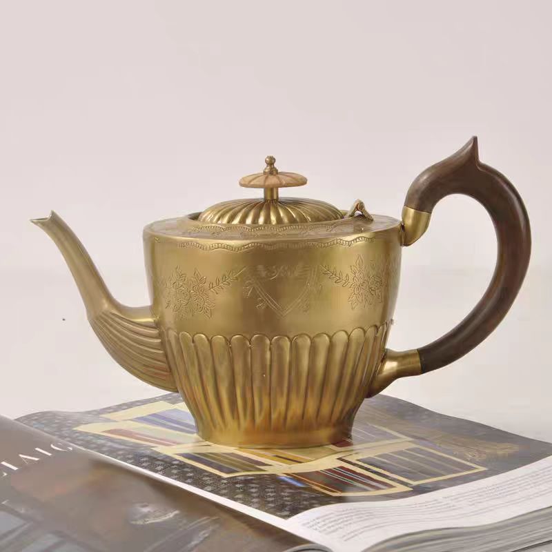 印度进口复古黄铜雕花手工装饰壶茶壶轻奢美式轻奢金属特色摆件