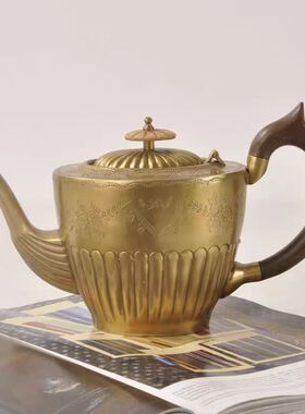 印度进口复古黄铜雕花手工装饰壶茶壶轻奢美式轻奢金属特色摆件