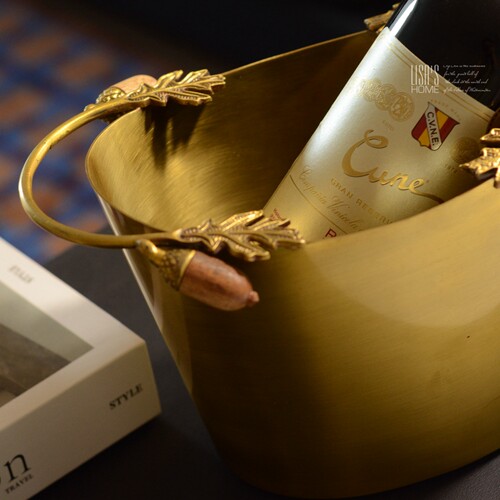 欧式家用红酒冰桶金属加厚复古轻奢印度香槟桶松果装饰黄铜装饰品