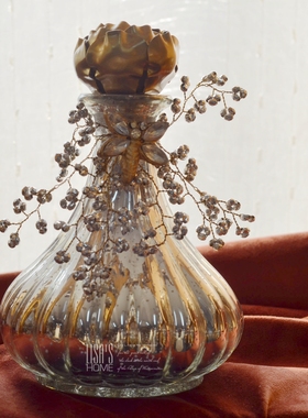 欧法式黄铜配玻璃复古做旧香水瓶摆件样板间化妆台桌面装饰道具