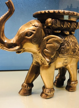 印度进口复古黄铜雕花手工装饰大象造型烛台轻奢美式金属特色摆件