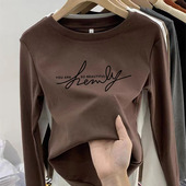 弹力磨毛长袖 双面德绒打底衫 女装 t恤秋冬内搭字母中年妈妈上衣