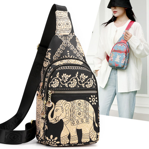 驰豹胸包轻便实用斜挎包花布包