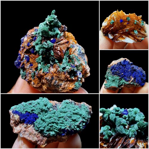 摩洛哥蓝铜矿孔雀石重晶石萤石天然矿物晶体矿石标本摆件教学观赏