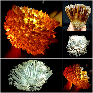 贵州针状扇形荧光磷光琥珀方解石天然矿物晶体矿石标本摆件教学