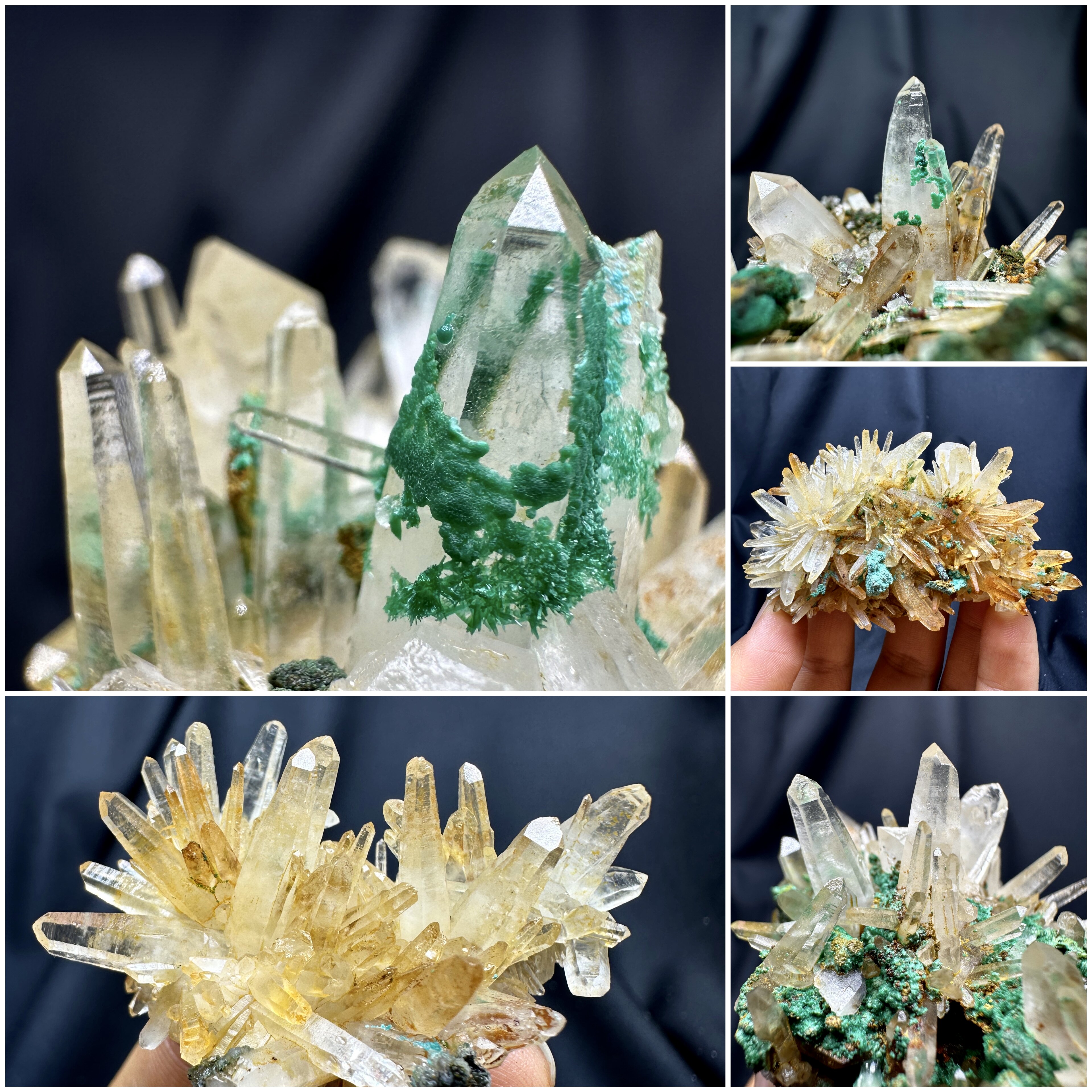 缅甸黄皮水晶孔雀石蓝铜矿文石方铅矿天然矿物晶体矿石标本摆件