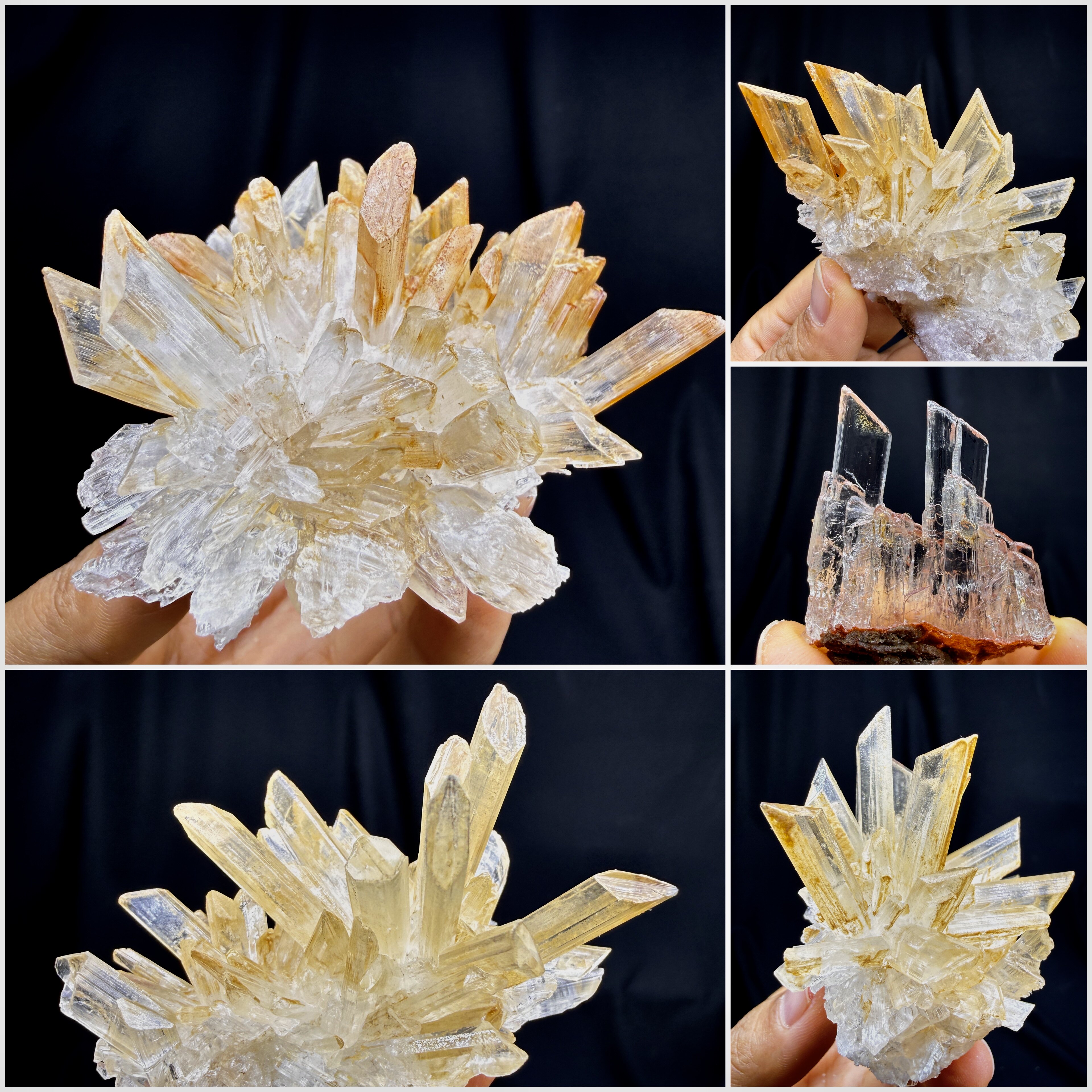 贵州黄皮透明石膏晶簇天然矿物晶体矿石标本摆件教学观赏收藏奇石