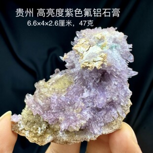 四川高亮度紫色氟铝石膏天然矿物晶体矿石标本摆件教学观赏收藏