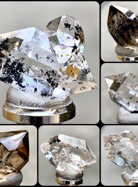 闪灵钻烟晶包裹石墨赫尔基蒙双尖水晶黑幽灵天然矿物晶体矿石原石