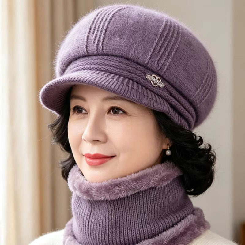 妈妈帽子女士秋冬天保暖毛线帽加绒防寒中老年人奶奶针织帽老太太