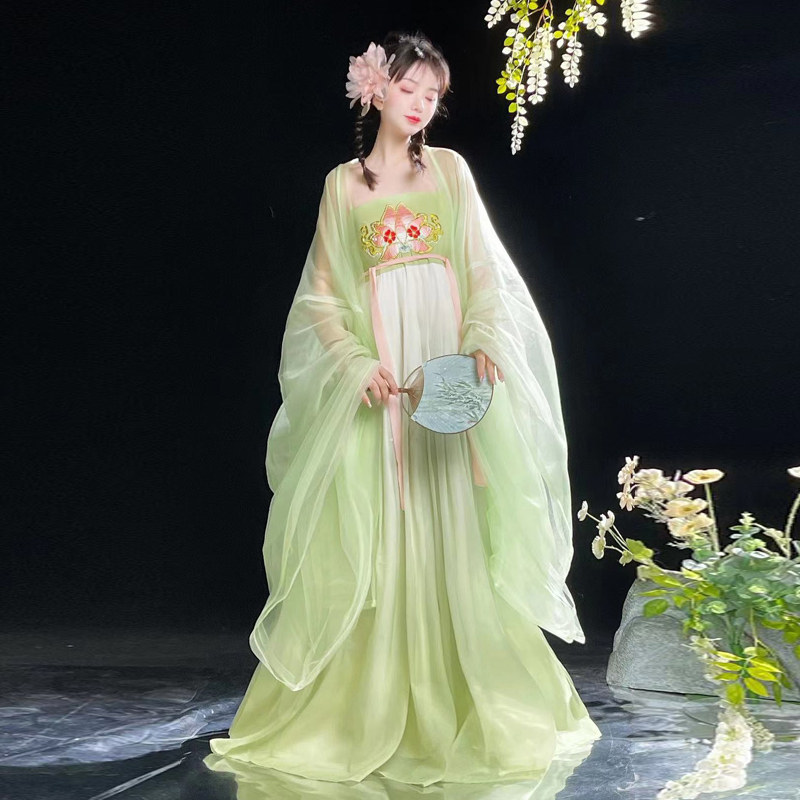花至原创汉服女唐制诃子裙大袖衫【玉荷春】飘逸仙气非古装春夏_虎窝淘