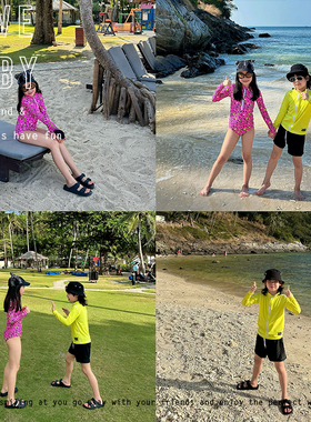 1111大促LBQ原创童装  原创荧光彩色系男女童泳衣姐弟兄妹泳衣