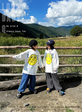 1111大促LBQ原创童装 日系宽松时髦双色条纹卫裤