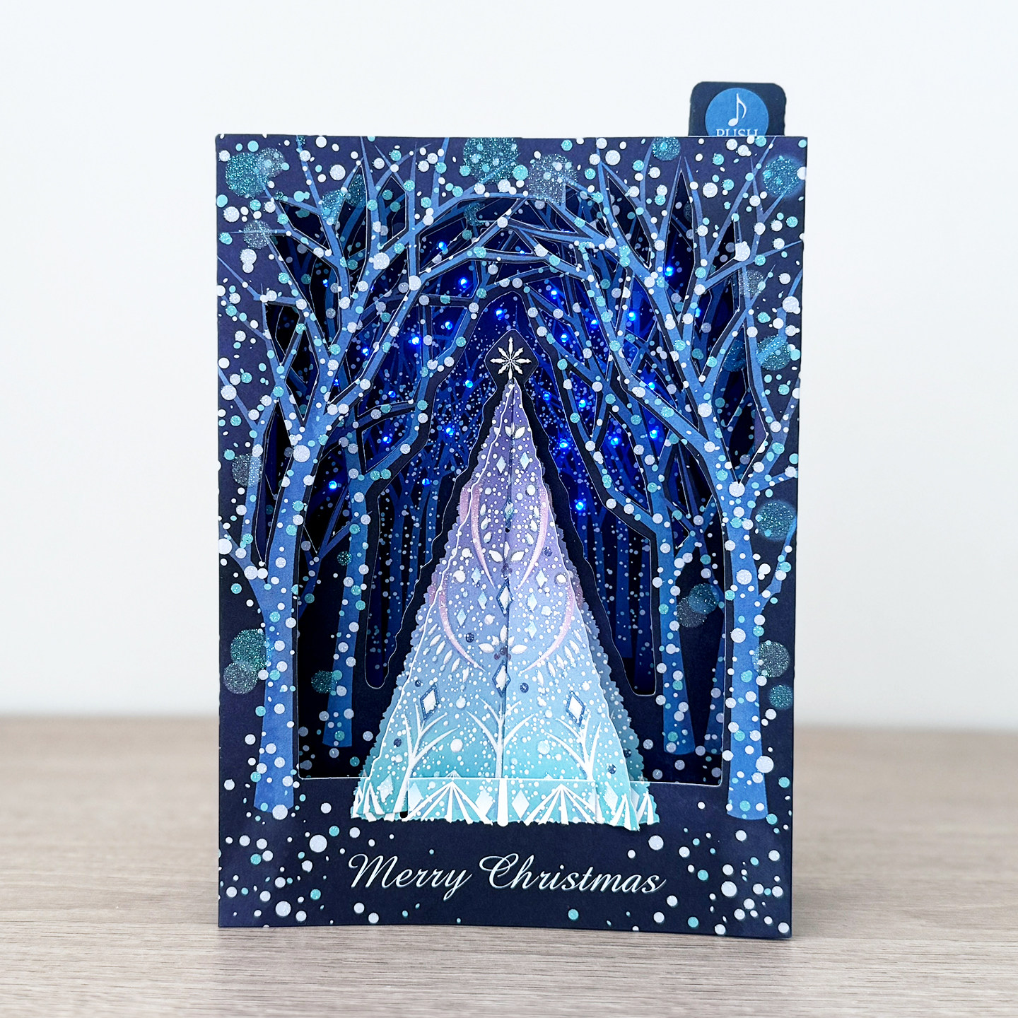 现货日本人气圣诞树立体贺卡折叠音乐唱歌发光街道卡片节日装饰