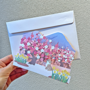 凝美屋国货优选柴犬立体贺卡花卉装饰生日祝福装饰春天梅花卡片