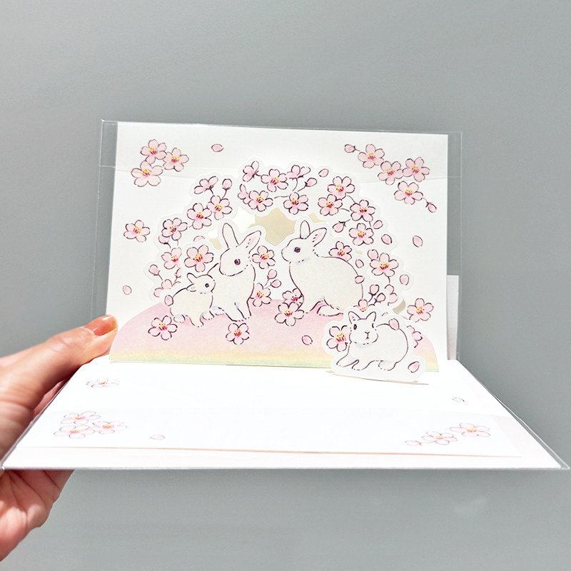 日本新款立体兔子万用贺卡手绘风格空白卡片闺蜜清新手写带信封