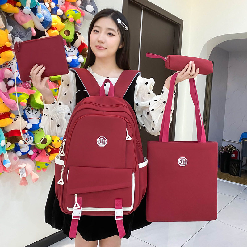 初中生书包女高中生书包女简约四件套书包校园学生双肩包质感背包