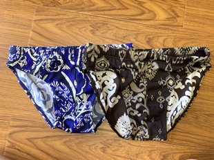 入 两款 蓝 咖啡色印花 外单印花男装 三角泳裤