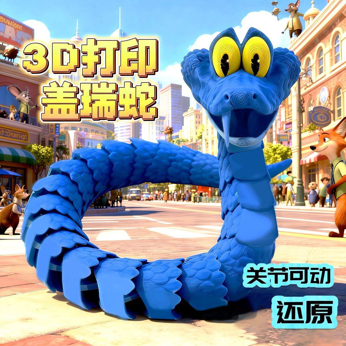 盖瑞蛇3d打印蛇盖瑞玩具模型关节可动疯狂动物城周边帅气小蛇模型