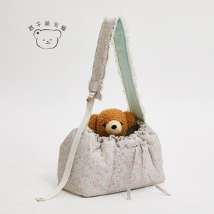 燕子萌宠屋韩国代购louisdog宠物猫狗花朵印花斜挎可调节外出包