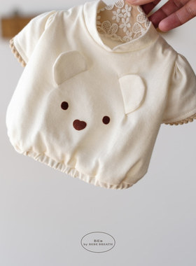 现货/燕子萌宠屋韩国代购bebe-breath宠物卡通熊耳朵白色上衣