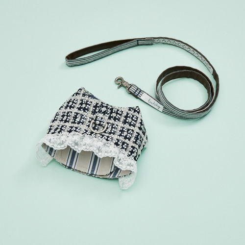 燕子萌宠屋韩国代购Louisdog小型猫狗小香风蕾丝胸背牵引绳套装