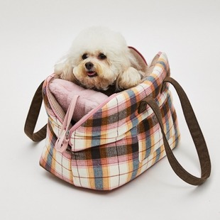 现货/燕子萌宠屋韩国代购Louisdog小型猫狗格子宠物外出贝壳包