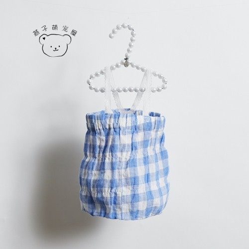 燕子萌宠屋韩国代购louisdog宠物猫狗经典格子有机亚麻连衣裙