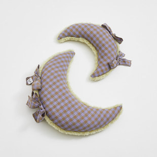 燕子萌宠屋韩国代购louisdog宠物猫狗紫色格子双面月亮枕头