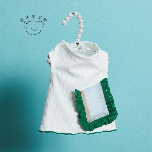 燕子萌宠屋韩国代购 louisdog宠物猫狗无袖刺绣花边口袋上衣T恤