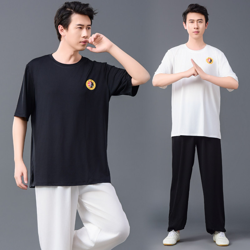 夏季新款牛奶丝太极拳短袖t恤运动风表演武术太极服站桩男女速干