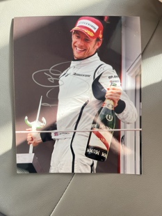 简森巴顿亲笔签名十寸大照片  f1车手